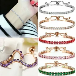 Pulseira de cristal brilhante push pull para mulheres, pulseira de zircão micro-embutidos, joias simples ajustáveis, moda luxo leve, 2023