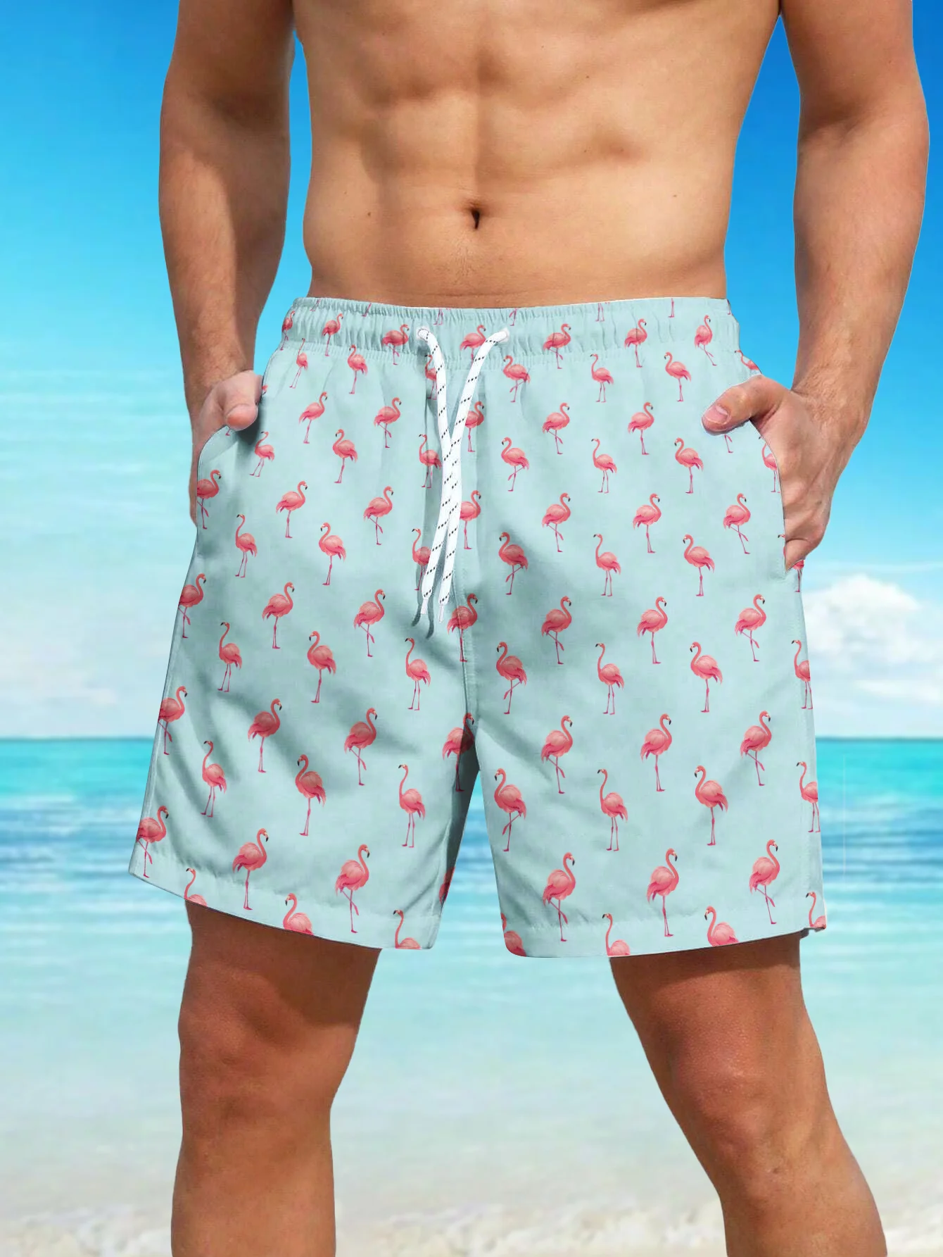 3D-Printing Mens Swim Trunks, Quick Dry Mens Swimwear,Flamingo Swimsuit For Mens with Pockets, Suit For  Swim, Board, Surf