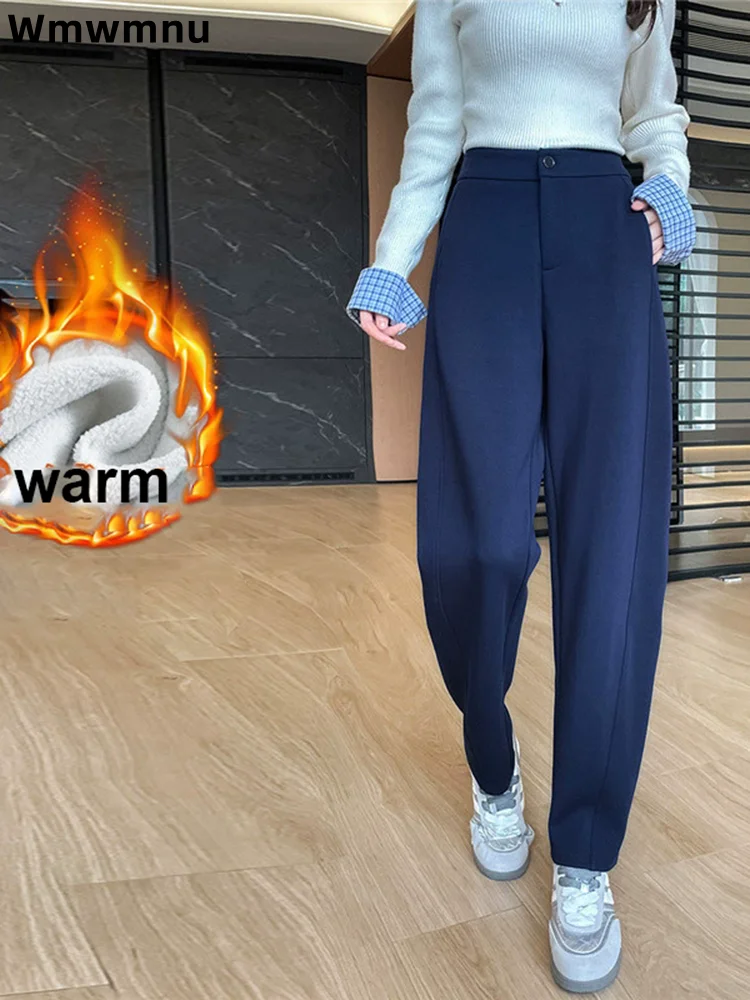 

Плюс бархатные теплые костюмные брюки мешковатые корейские модные офисные брюки-шаровары женские повседневные свободные брюки с высокой талией Calas