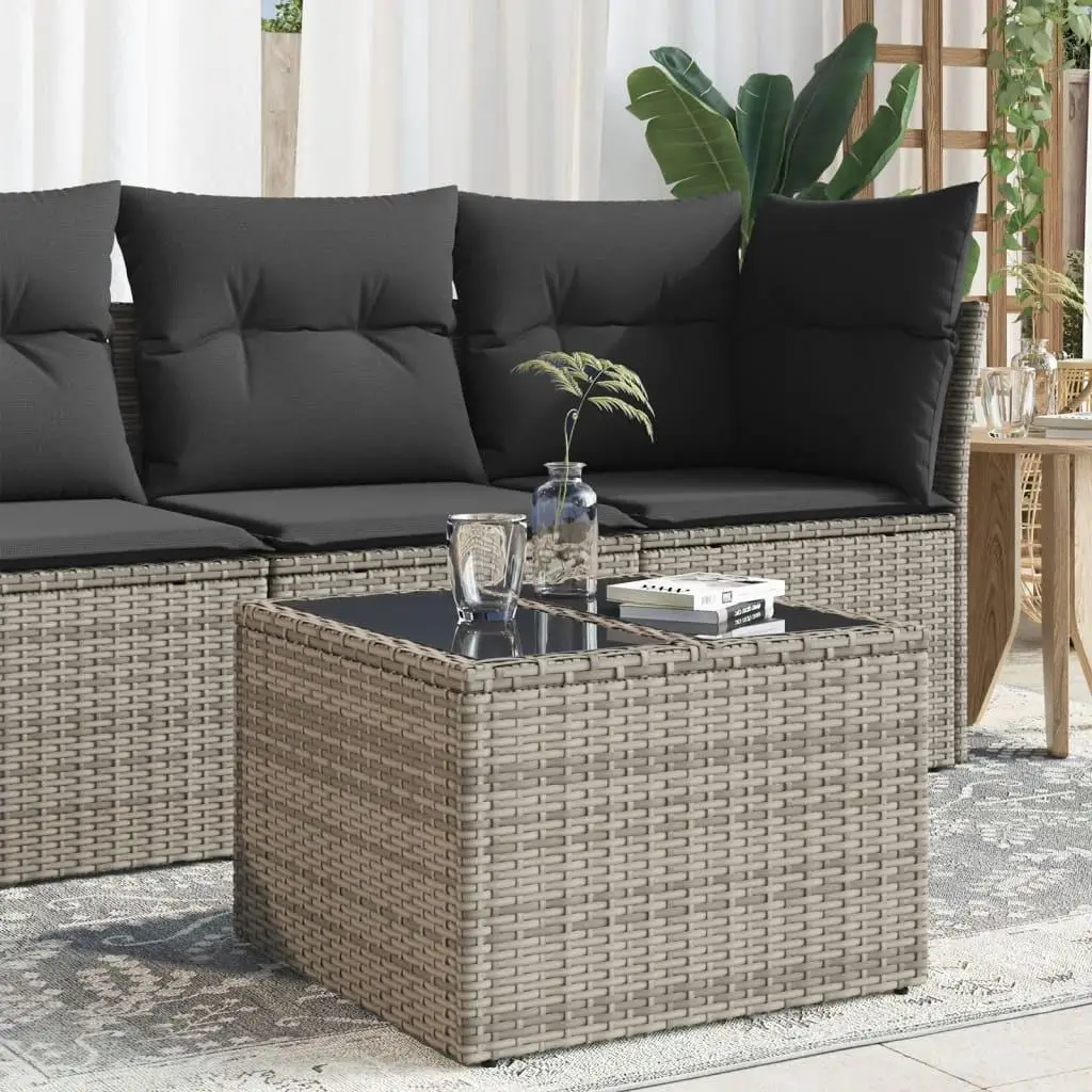 

Garden Table Gray PE Rattan Tempered Glass Powder Coated Steel Modern Design