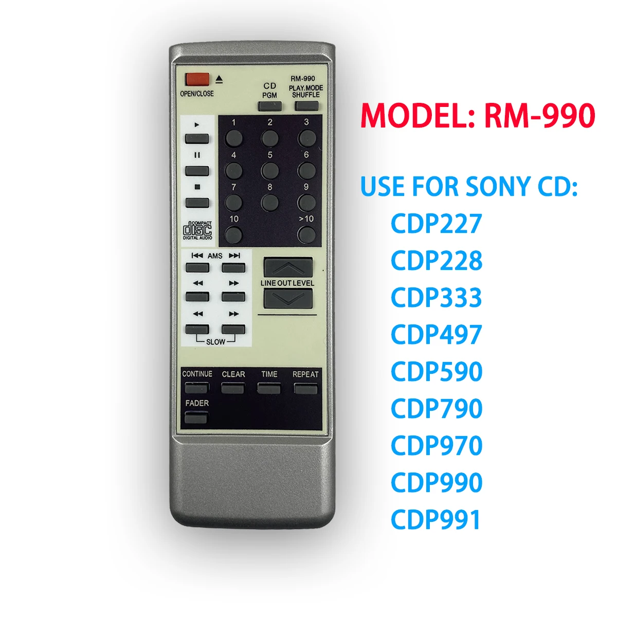 New Replacement Remote Control RM-990 for Sony CD Player Fit for CDP790 CDP970 CDP990 CDP991 CDP227 CDP228 CDP333 CDP497 CDP590