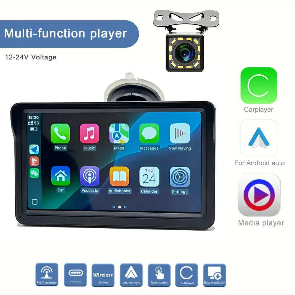

7-дюймовый HD автомобильный радиоприемник, мультимедийный видеоплеер, портативный сенсорный экран CarPlay Android с USB AUX для камеры заднего вида