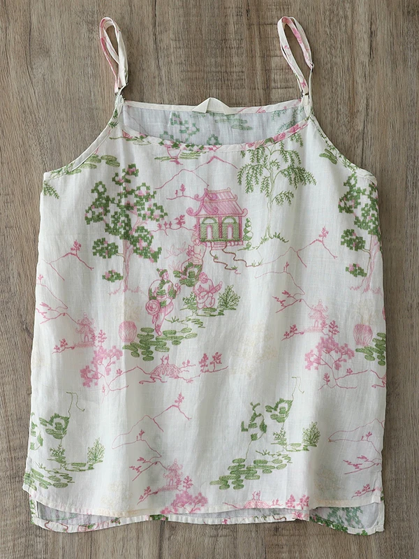 Künstlerisch bedrucktes Leinen – Crop Blouse Linen Bewertung und Preis