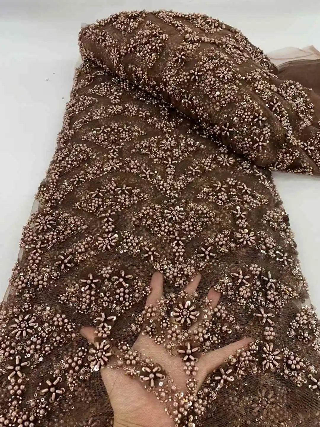 

African Groom Lace Fabric 5 Yards Embroiderd Nigerian Lace Fabric 2025 High Quality Sequins Tulle French Lace For Sewing
