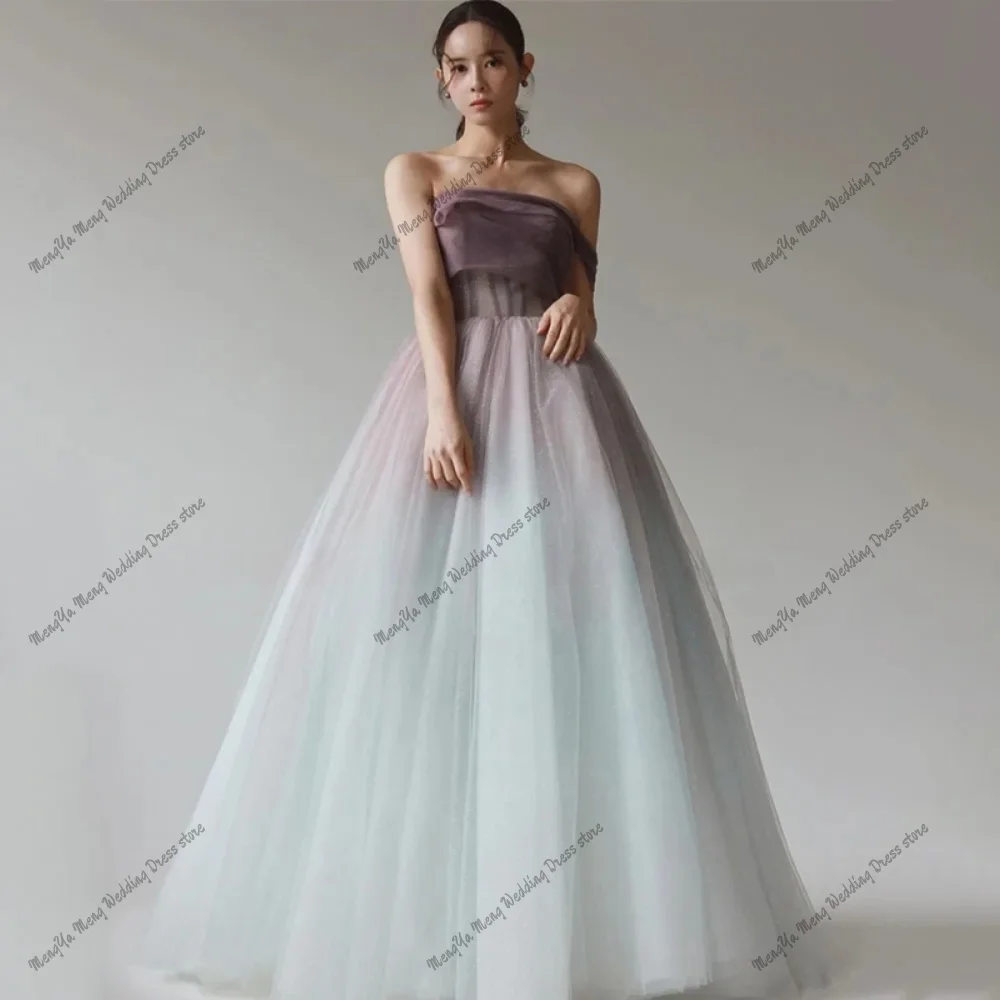Exquisite One Shoulder Evening Dresses Shiny Shiny Tulle Korea A-Line Wedding Dress Photo Shoot Floor Length Corset Party Dress