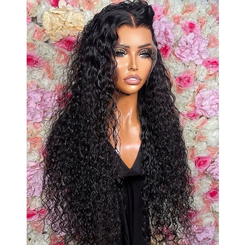 Peluca con malla frontal para mujer, pelo suave, Natural, negro, 180 de densidad, largo, rizado, sin pegamento, 26 pulgadas, con pelo de bebé, prearrancado para uso diario