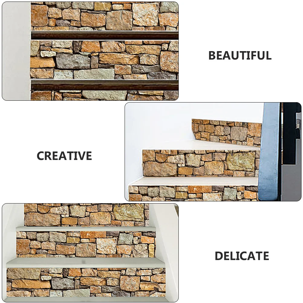 

6Pcs Waterproof Self-Adhesive Stickers for Stairs PVC Stone Design Stair Decals Decorative Home Stair Decoration Creative
