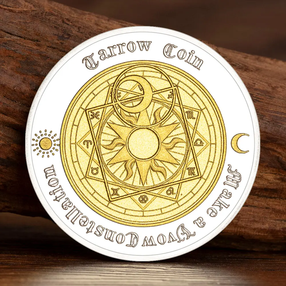 Two Color Silvery Plated Western Tarot Wish Coin Moonlight Sun God Lucky Constellation Commemorative Coins