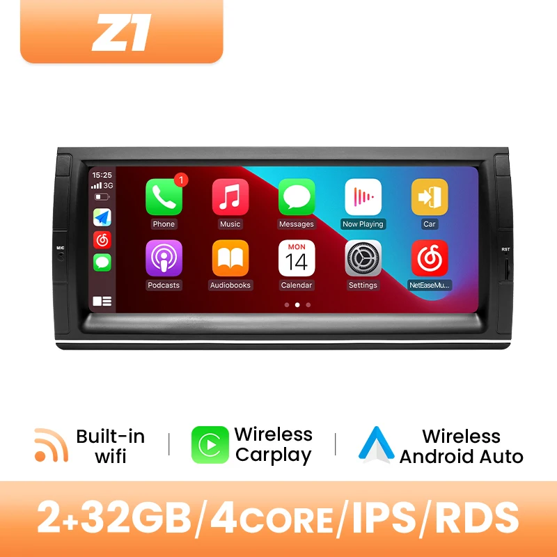 10.25Inch 1280*480 IPS Scherm Draadloze Carplay Auto Multimedia Radio Voor BMW E39 E53 M5 1995-2003 Android 14 Octa Core GPS Speler