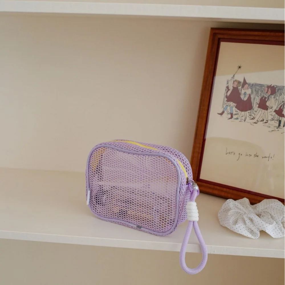 حقيبة مستحضرات التجميل الشبكية الأنيقة ذات سعة كبيرة وشفافة لأحمر الشفاه وحقيبة تخزين المفاتيح بلون الحلوى وسحاب لؤلؤي حقيبة أدوات الزينة للسفر