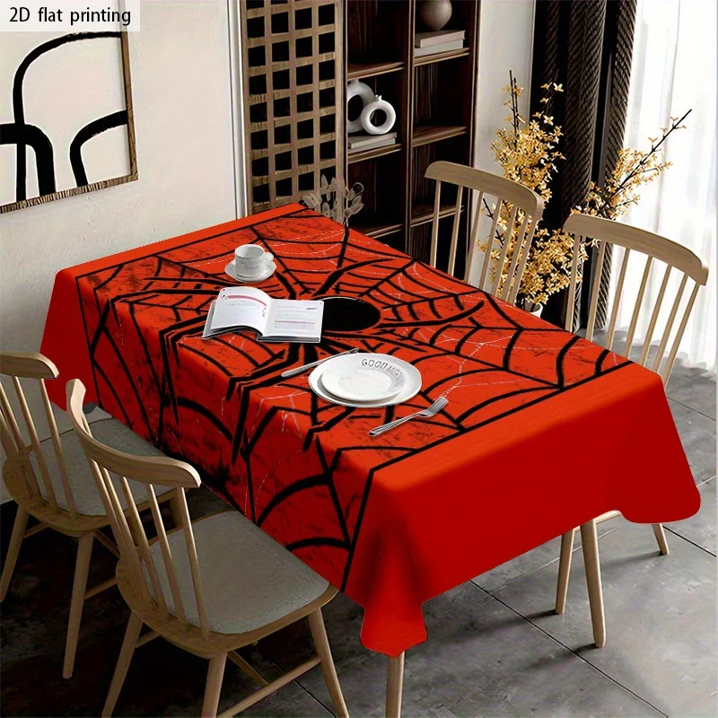 Halloween Red Spider Web Tablecloth Black Cobweb Print Rectangular Table Cover for Dining Table Halloween Home Party Decor