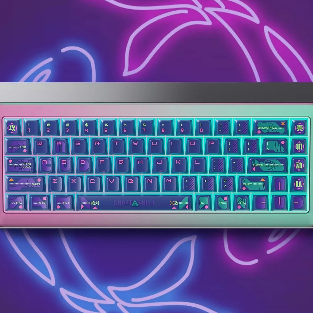Keyspire Ghost in The Shell 2501 Keycaps 99 Keys KOC Cyberpunk for MX Switch UV-Printed Matte Finish  ABS PC for NightDemon EV63