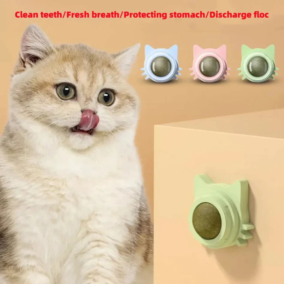 Juguetes de hierba gatera para gatos, bola giratoria interactiva de pared para interiores, menta Natural, mejora la digestión, estimulante del apetito, cuidado Dental para gatos