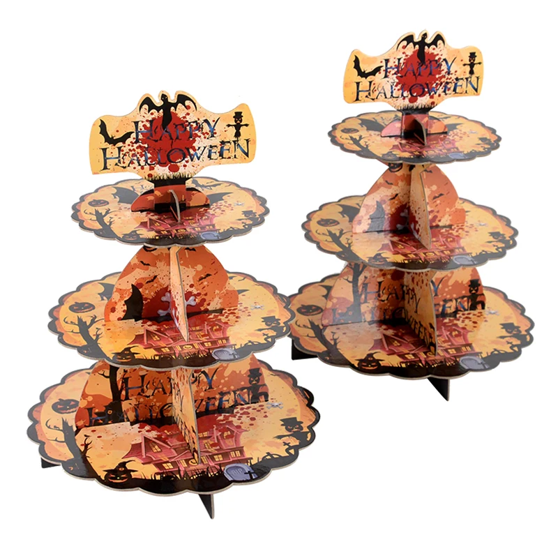 

Halloween Cake Stand Pumpkin Cupcake Holder Ghost Festival Dessert Table Ornaments 3 Layer Paper Cake Tray Halloween Party Decor