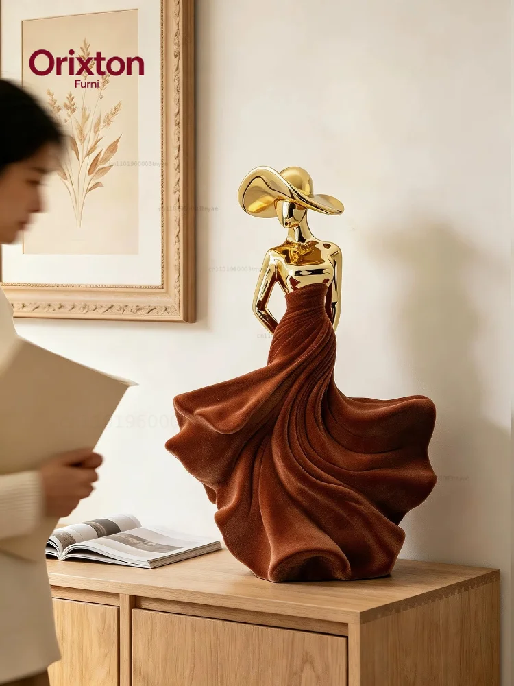 Home Decor Electroplating Flocked Figure Figurine Desk Decoration High-end LivingRoom TV Wine Cabinet Craft Ornament Gift