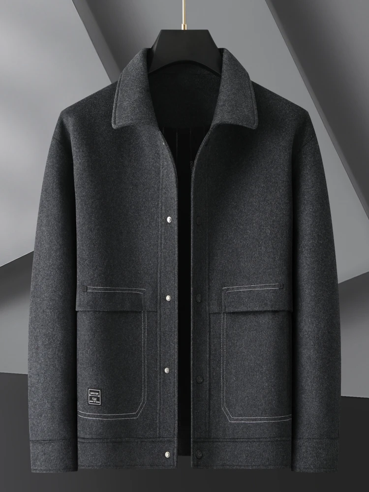 

Men's Woolen Casual Coat Lapel Autumn Winter plus Size Trendy Camere Top Warmth Anti-Cold Straight Hem Long Sve