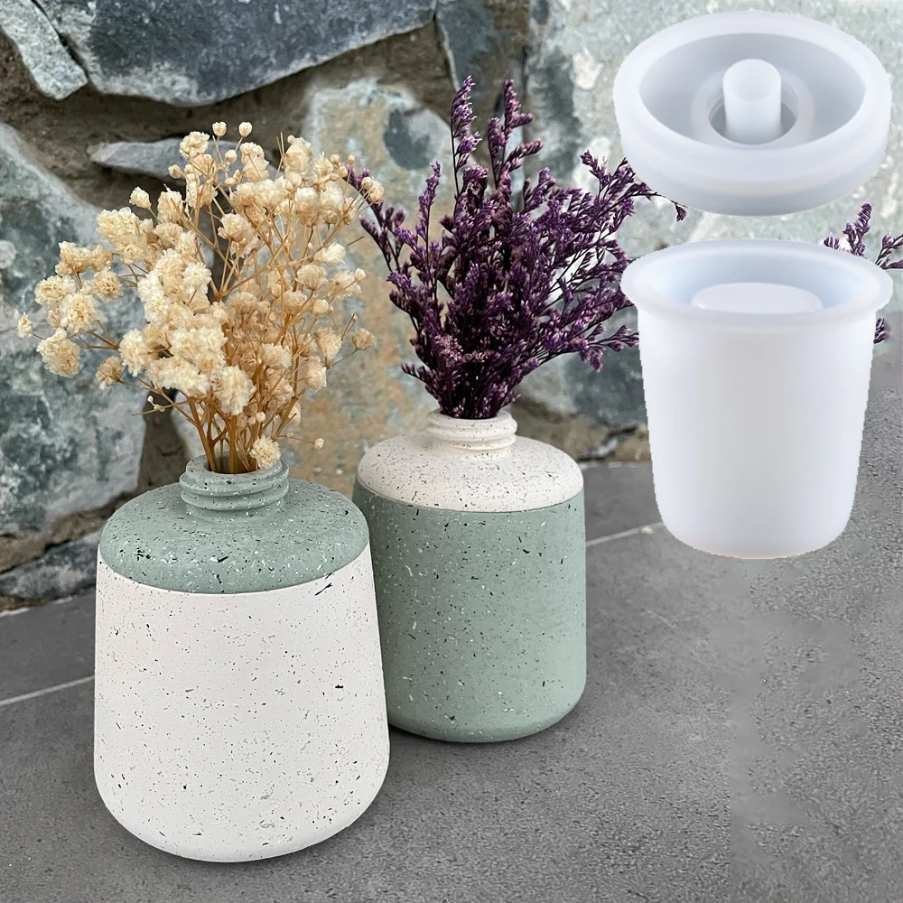 Cement Vase Silicone Mold DIY Flowerpot Candle Jar Making Plaster Epoxy Resin Molds Handicraft Concrete Mould Gardening Decor