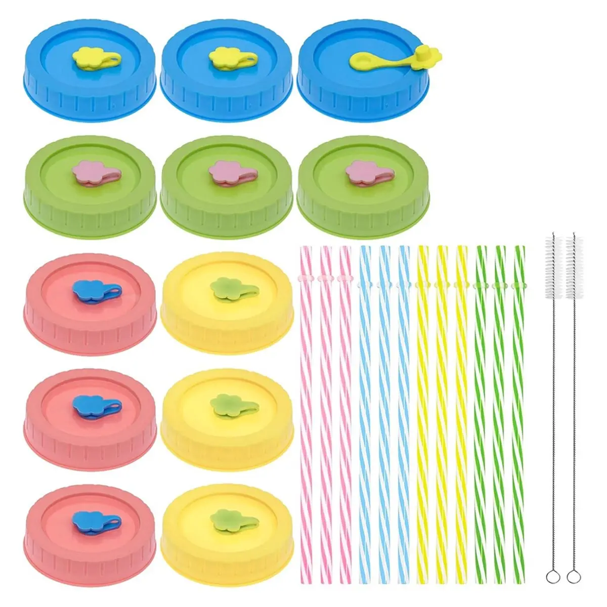 2026 New  Jar Lids with Straw Hole Regular Mouth Plastic Canning Lids Set with Accessories (26 Pieces)