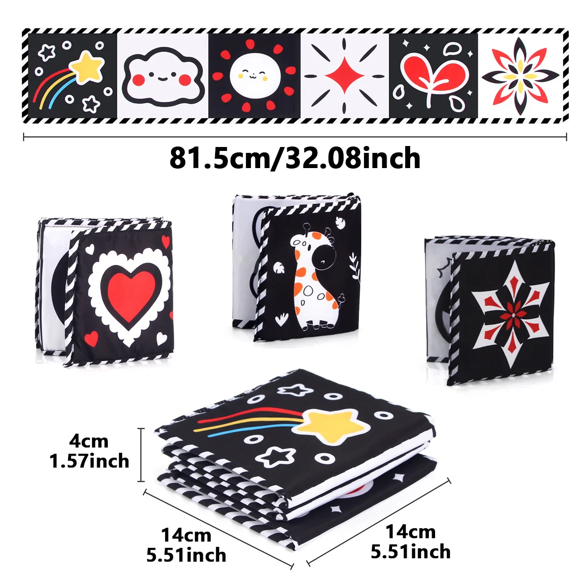 Livre pour bébé noir et blanc à contraste élevé, jouet sensoriel froissé au toucher et au toucher, jouets interactifs de Stimulation visuelle pour nourrissons