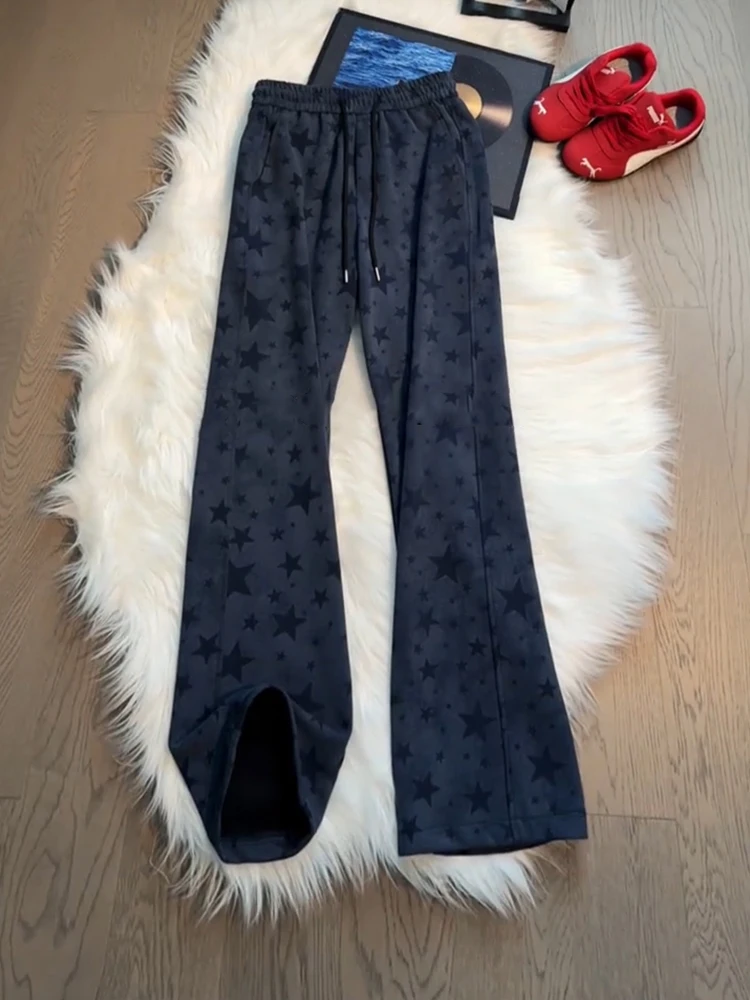 

Мужские спортивные брюки с принтом в американском уличном стиле, повседневные свободные прямые леггинсы, весенние модные дизайнерские брюки в уличном стиле