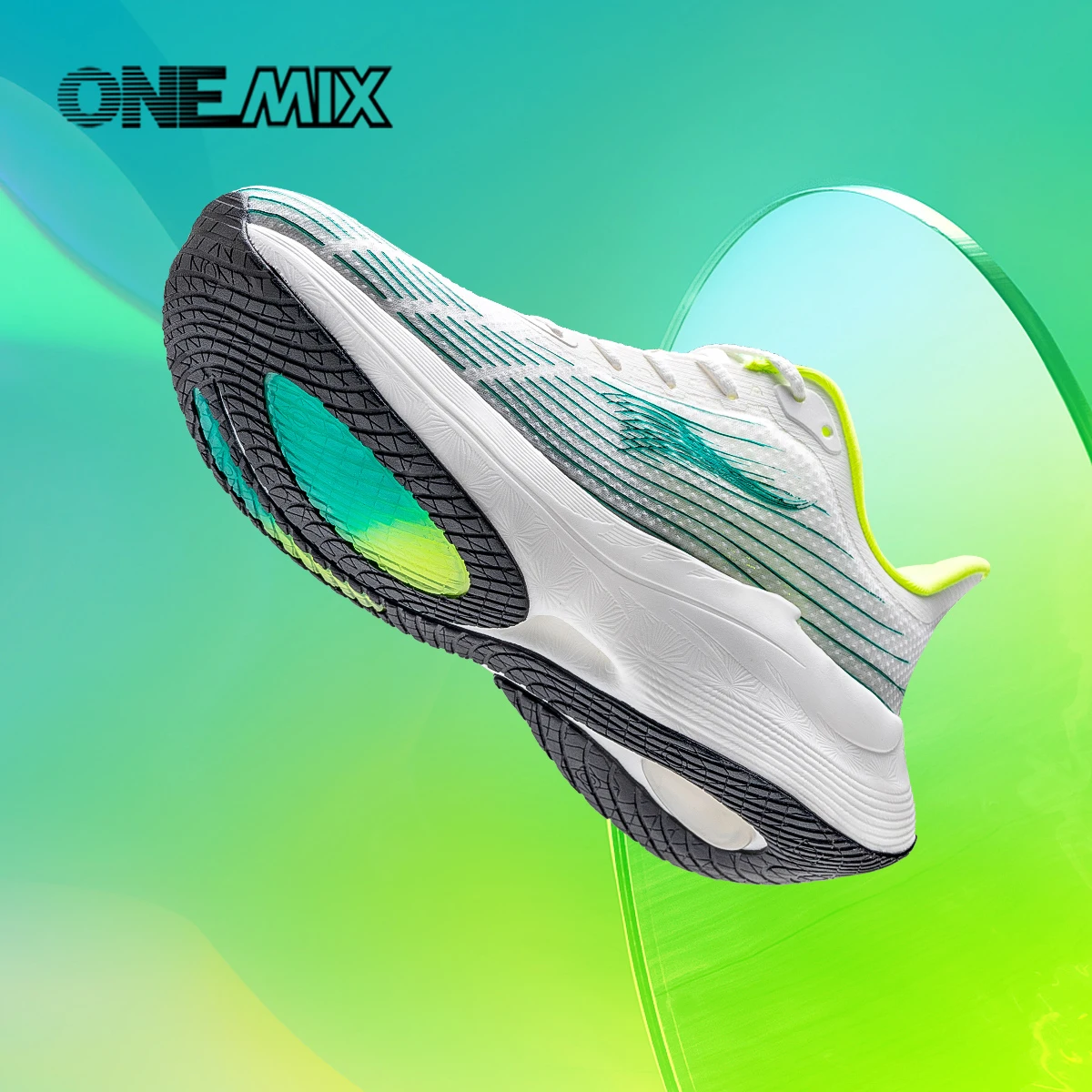 ONEMIX 2024 Marathon Men Running Shoes Green Breathable Mesh Carbon Fibre Plate Women Sneakers Lace Up Mesh Athletic Sport Shoes