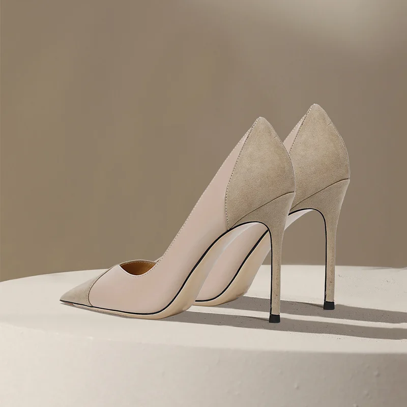 Naked high heels for women new models for socialites color blocked French style queen pointed single shoes for women, slim heels