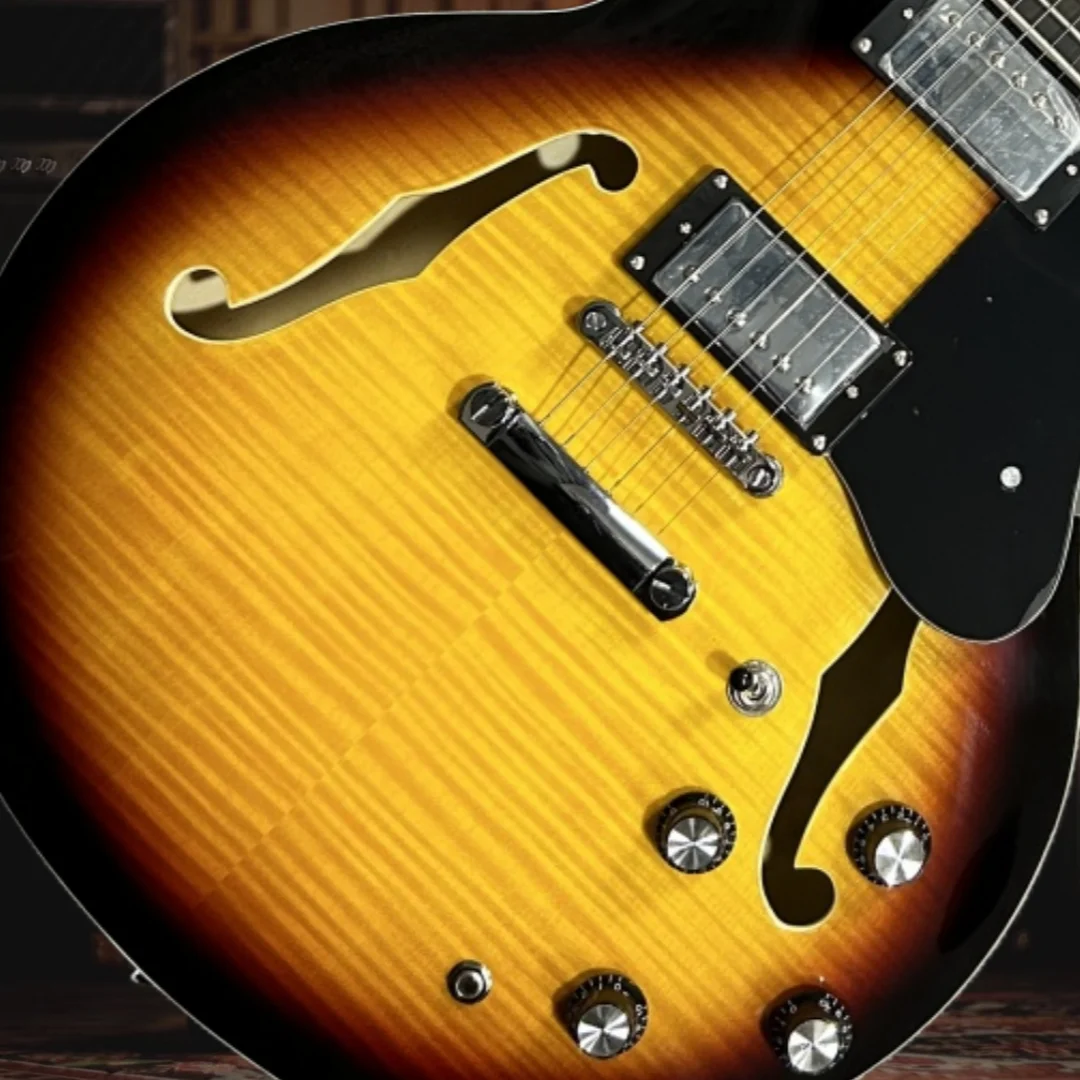 Guitarra Eléctrica Modelo Sunburst 335 con Pastillas HH, Cuerpo de Arce, Envío Gratis, Perfecta para Bandas y Profesionales, en Stock, Lista para Rock y Jazz
