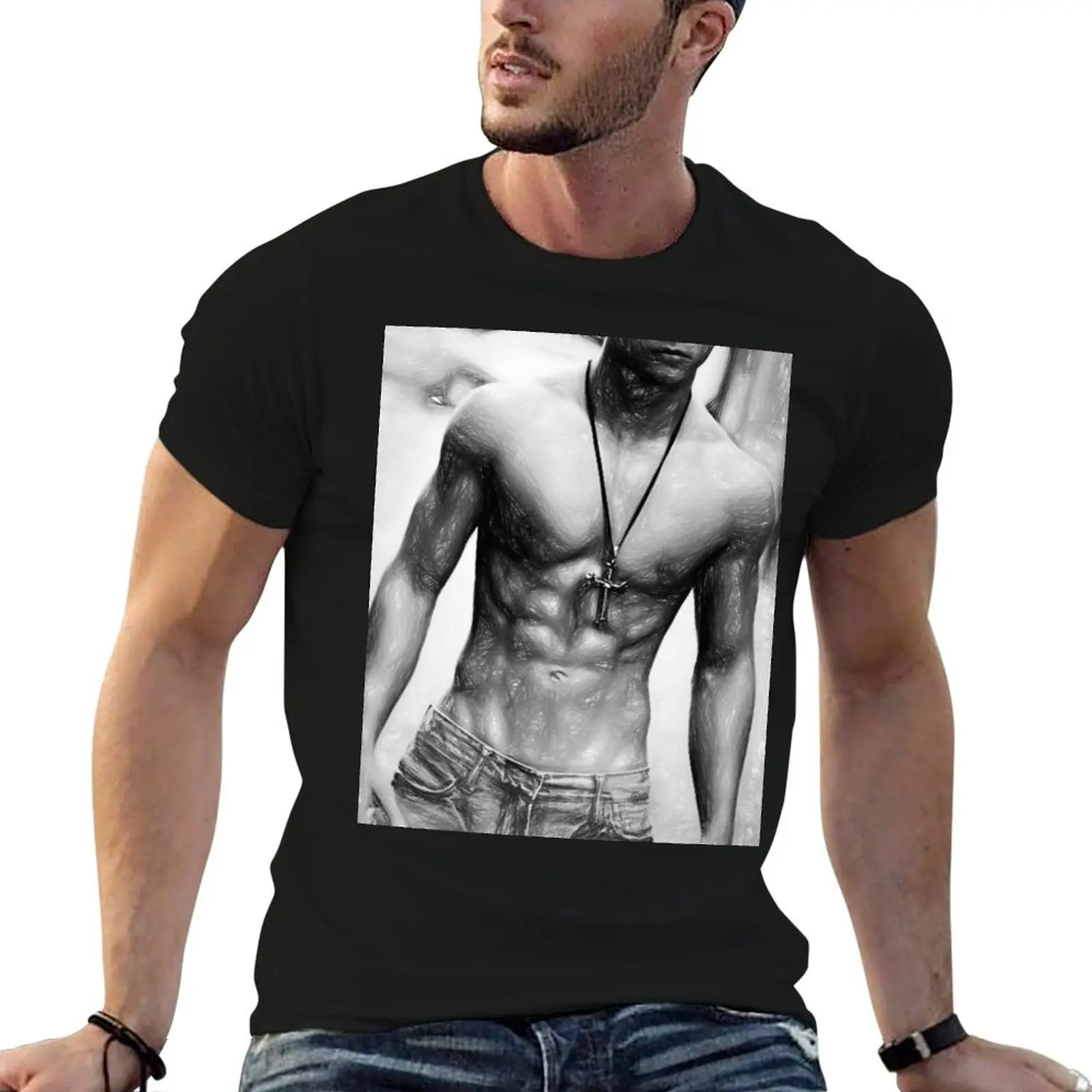 

drawing - Skater with great abs T-Shirt t shirts for man graphic tees cotton t shirt man cotton tshirt 100% T-Shirt