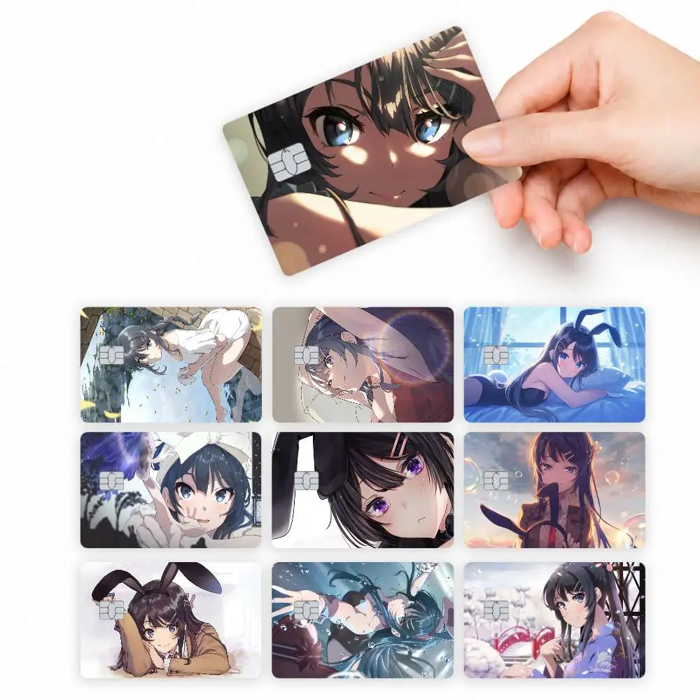 Anime M-Mai S-Sakurajima  4pcs Credit Card Skin Stickers Suitable for Bank Debit Subway Bus Transit Pass Decorative Cover