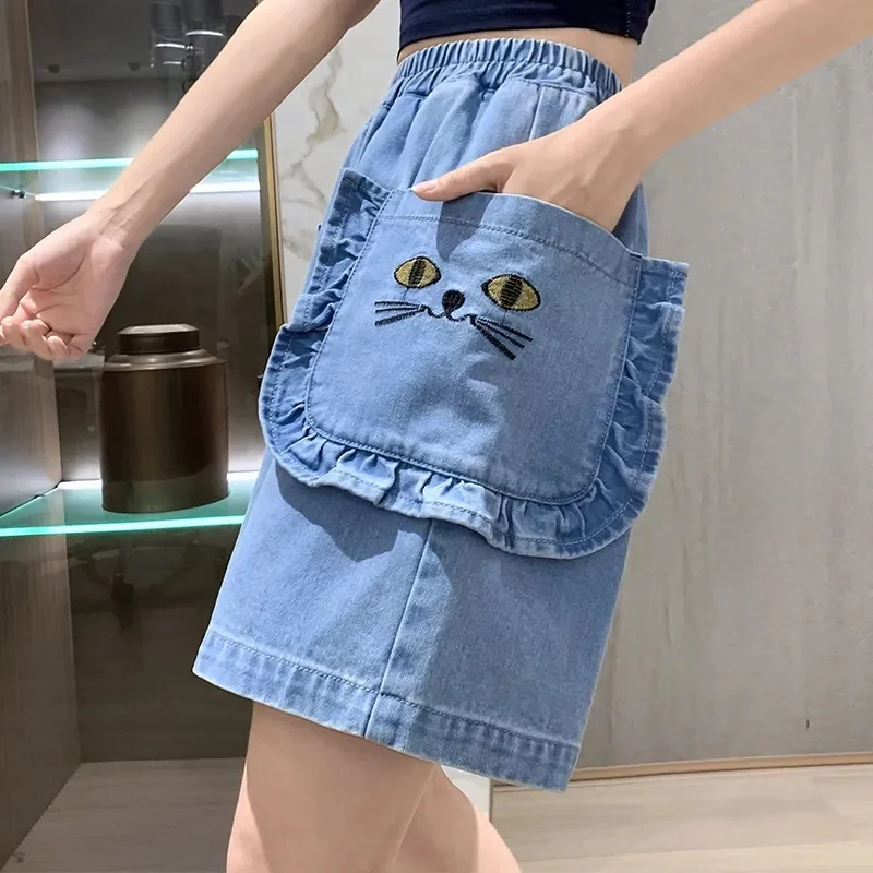 Cowboy Short Pants Women's Summer Pants With Five Points Loose Jeans Wide Legs And High Waist Plus Size Denim Pants