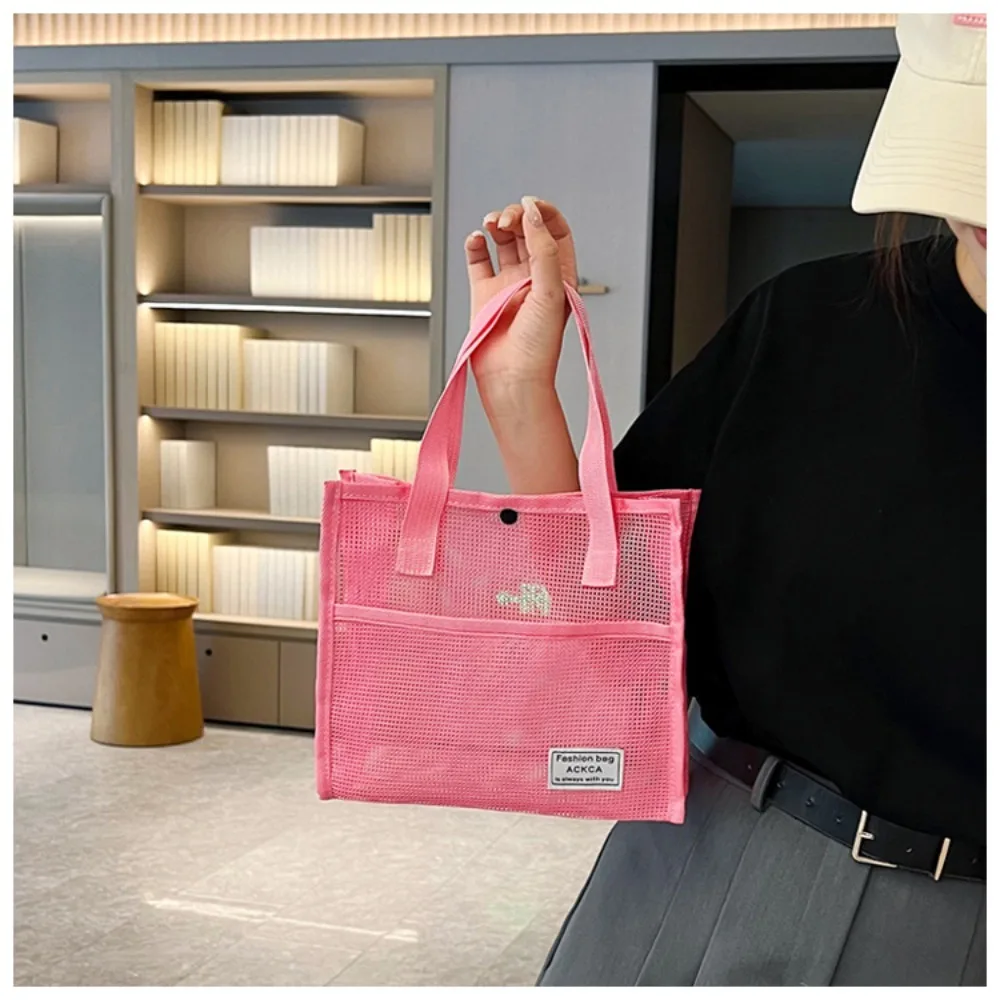 Quality Large Capacity Women's Bag Solid Color Mesh Beach Bag Breathable Women's Handle Bag Travel