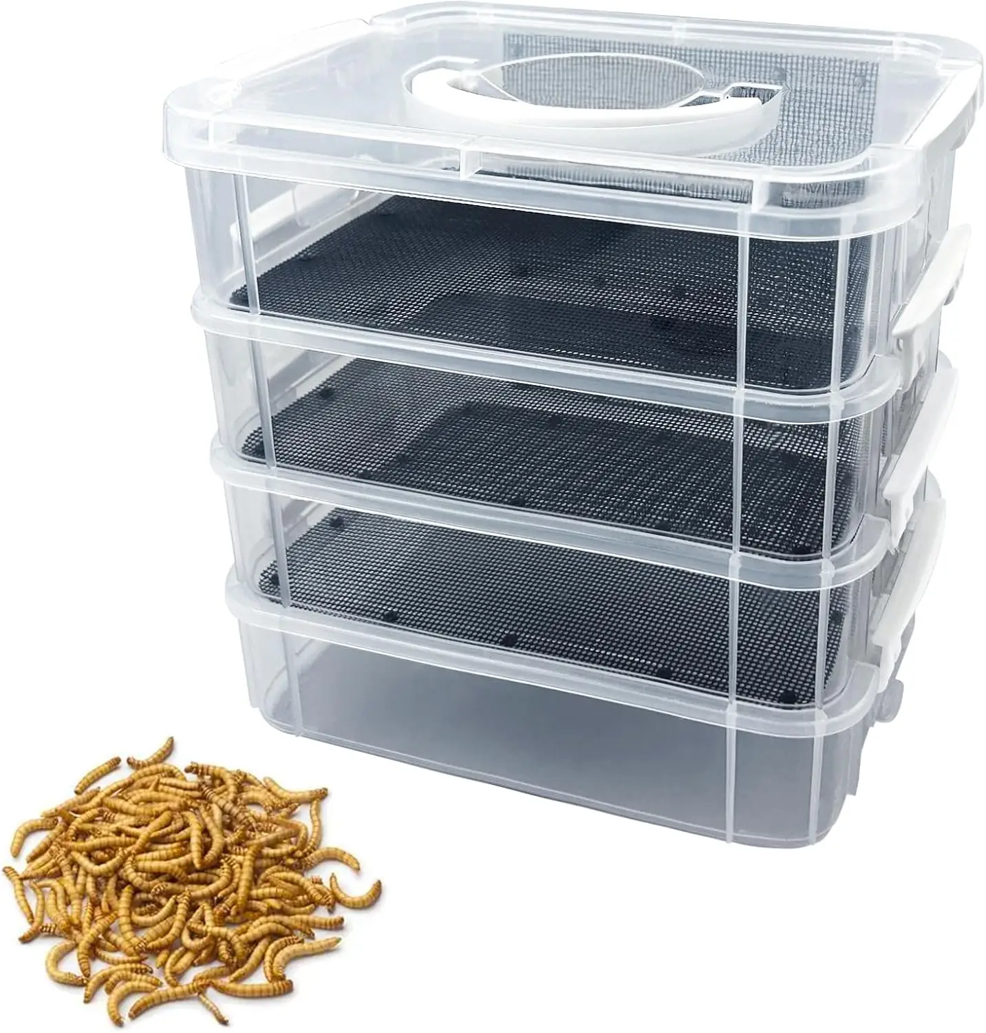 Mealworm Breeding Kit Four-Layer High Capacity Mealworm Farm To Breed Live Mealworms for Bearded Dragon and Reptiles