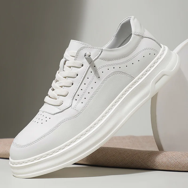 

Новая мужская обувь, повседневная обувь из натуральной кожи, белые туфли для скейтборда на толстой подошве на плоской подошве, молодежные кроссовки на шнуровке