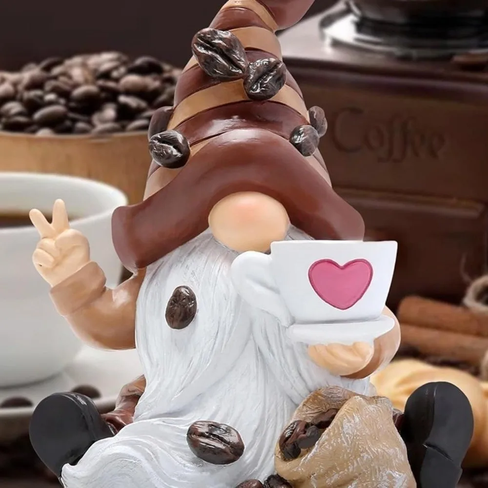 

1/3PCS New Handmade Coffee Gnome Resin Coffee Theme Dwarf with Coffee Cup Christmas Ornament Coffee Mini Desktop Decor