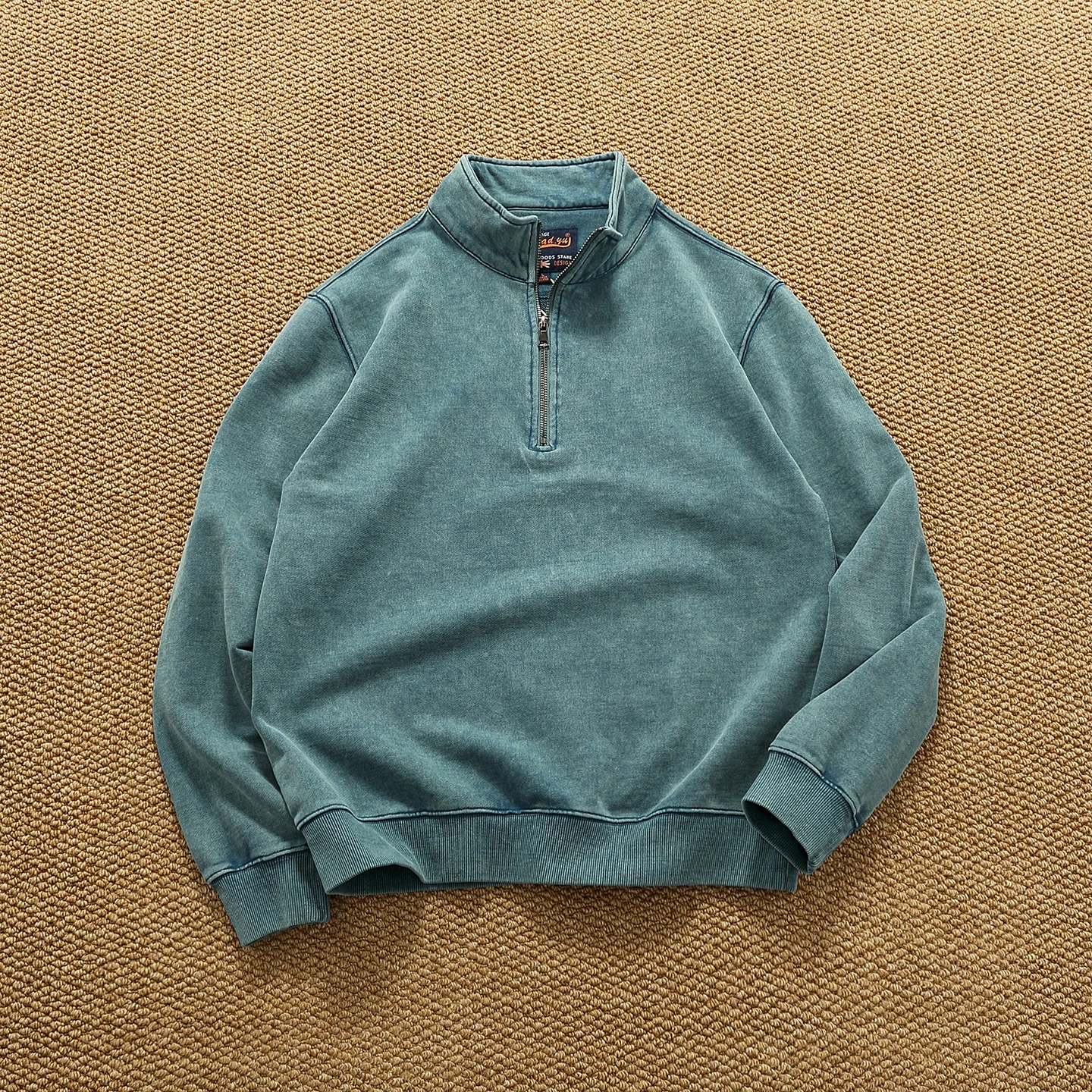 Heavy thick terry material heavy wash pullover sweatshirt men's pullover zipper half-open collar casual top