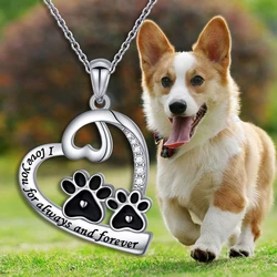 Creative Cute Heart Shaped Double Dog Paw Pendant Necklace for Women Fashion Ladies Pet Souvenir Jewelry Accessories Love Gifts