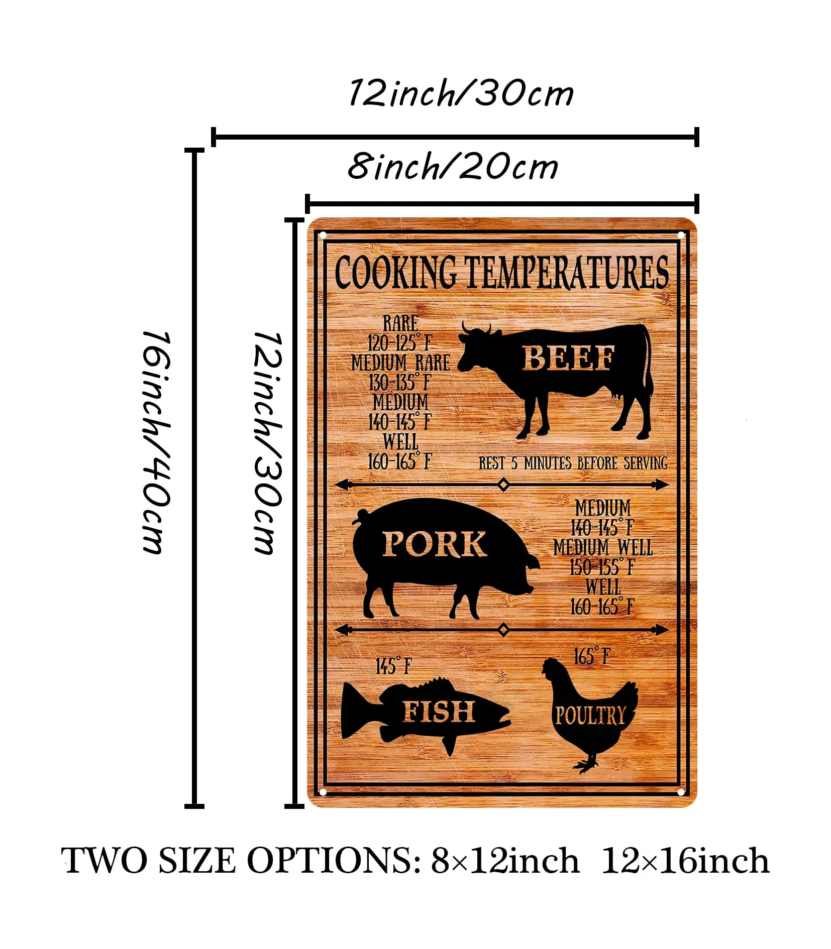 Vintage Tin Sign Decor Cooking Temperatures Chart - Metal Sign Meat Internal Cooking Temperatures Metal Sign for Home Coffee Din