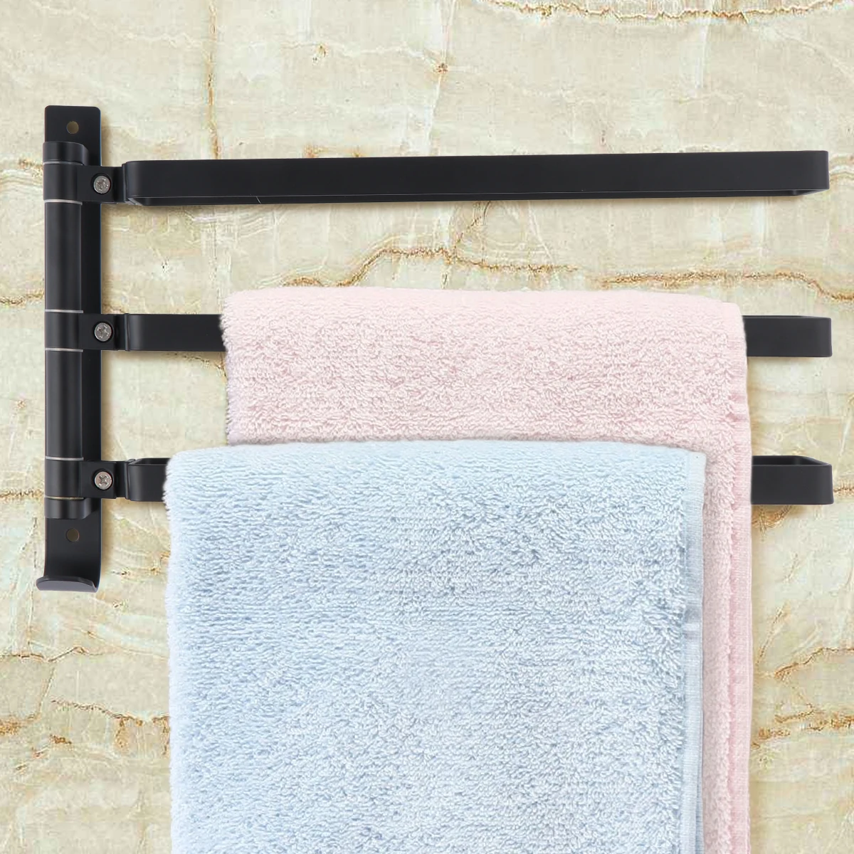 

Towel Rack Aluminum Wall Mounted Space Saving Bathroom Kitchen Storage Rack No Punch Installation Towel Bar Rod Holder