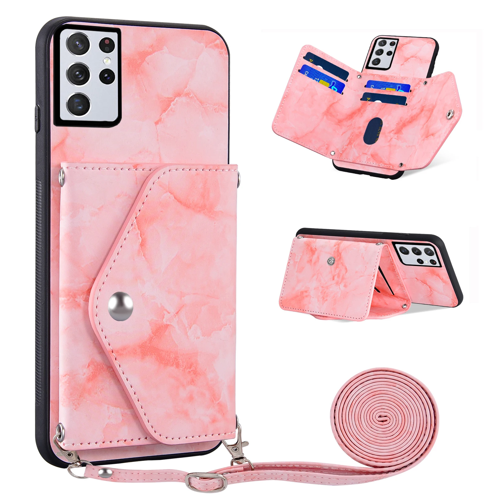 Phone Case For Samsung Galaxy S20 S20Ultra S20Plus 20S S 20 20ultra S20FEG5 Wallet Cover Crossbody Strap Marble Card Holder Cell