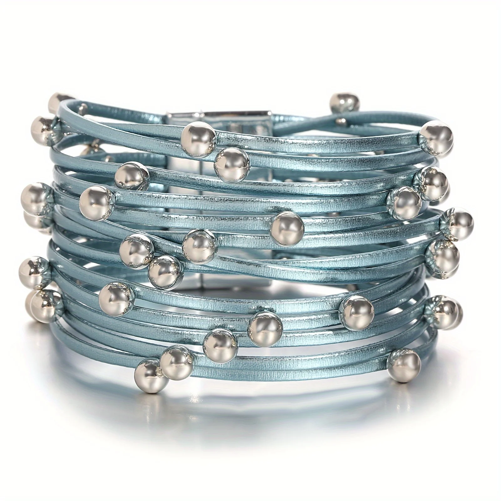 ALLYES Boho Chunky Leather Bracelet for Women Punk Fashion CCB Beads Wrap Multilayer Slim Strips Wide Bracelets Party Jewelry