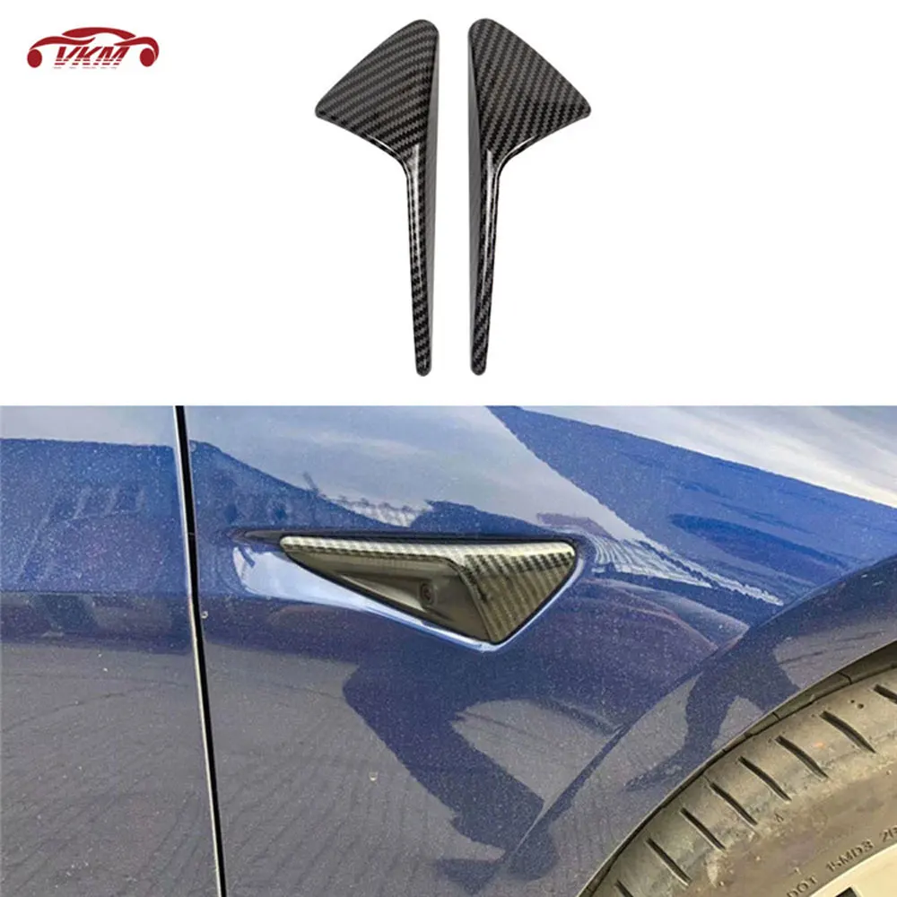 Carbon Fiber Front Side Camera Fender Marker Cover Side Grille Trim Badge Sticker Scoops For Tesla Model 3 S X 2013-2019