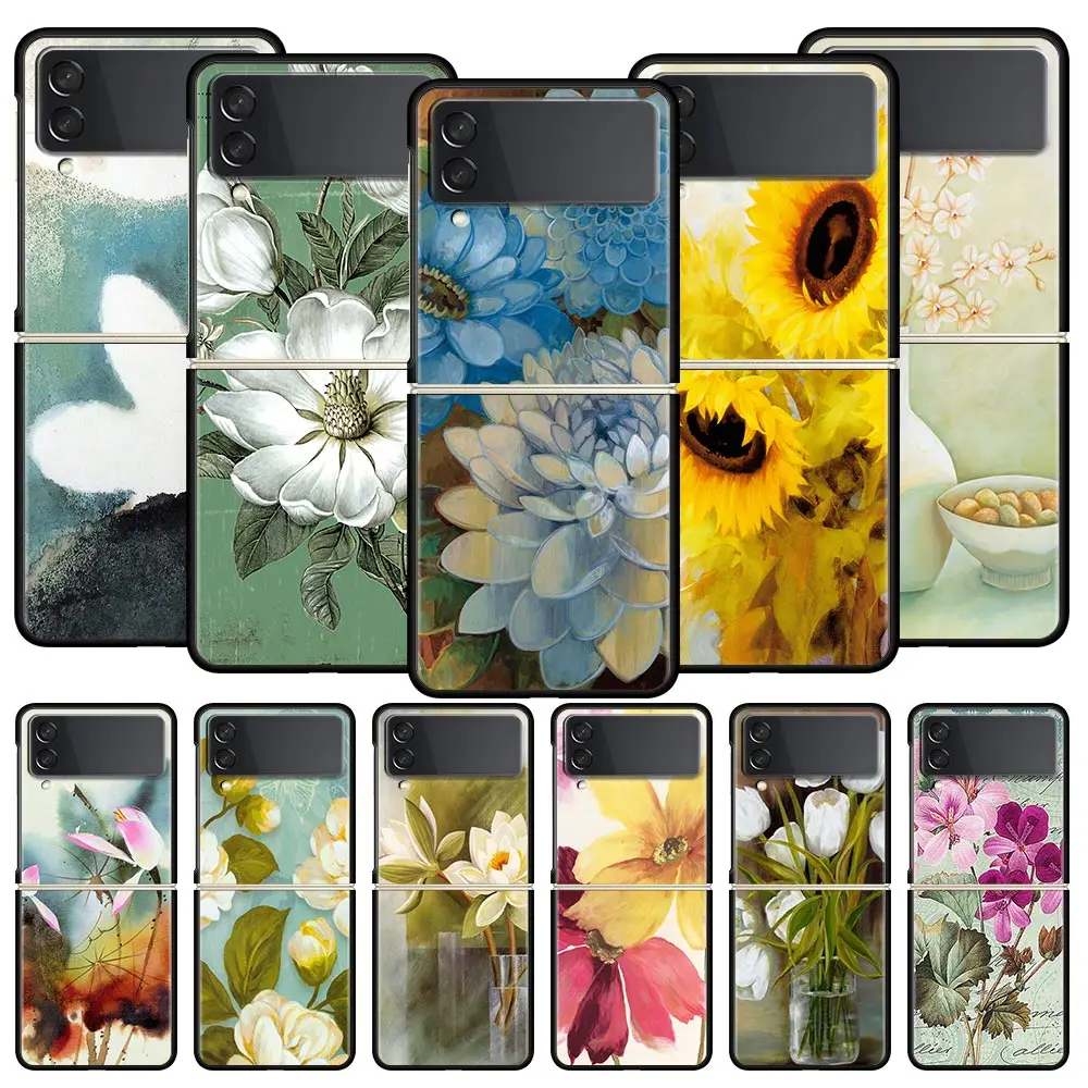 Art Lnk Wash Painting Flower Phone Case For Samsung Galaxy Z Flip3 Flip4 Flip5 Case For Z Flip 3 4 5 6 7 Hard Folding Cover