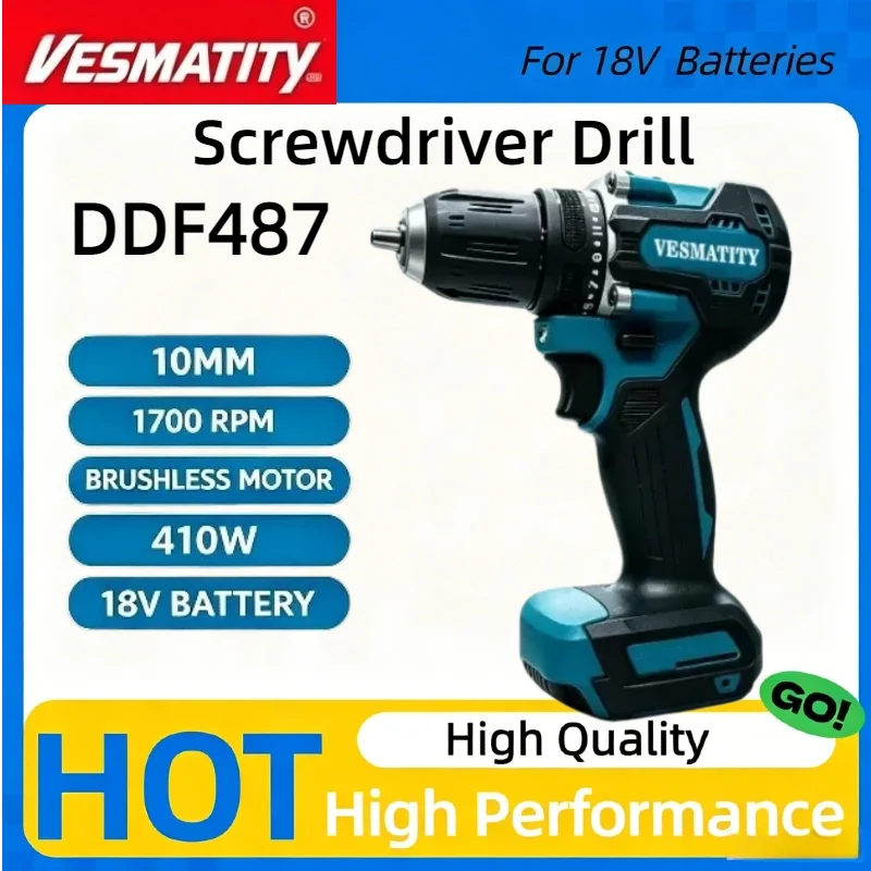 DDF487 10mm Brushless Cordless Driver Drill Rechargeable Impact Screwdriver Multi‑Purpose Hand Power Tool For Makita Battery