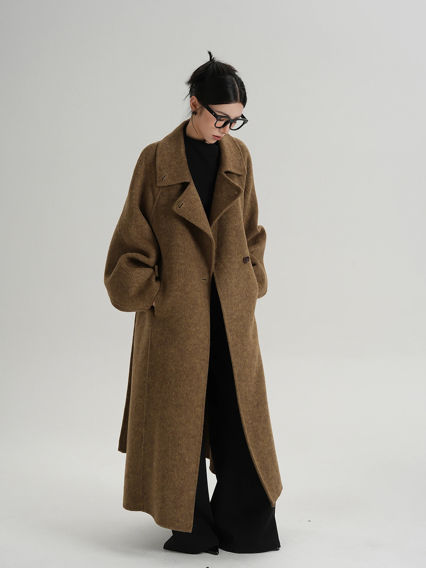 SRYS AME Double-Sided Woolen Long Loose Coat Stand Collar Women's SRYS AME Double-Sided Woolen Long Loose Coat Stand Collar Women's