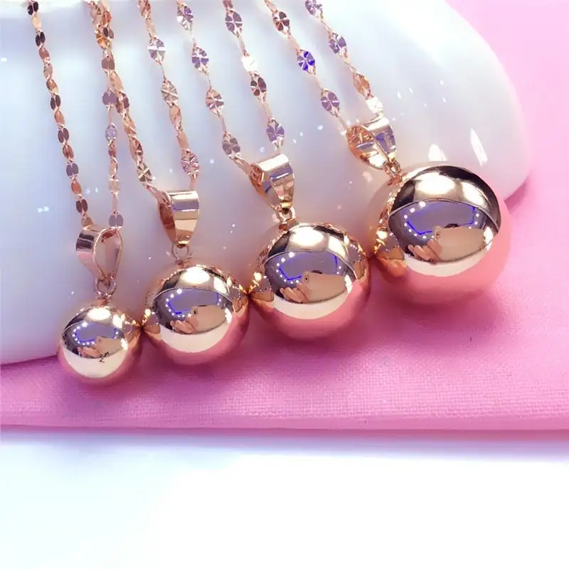 Classic 585 purple gold glossy round bead pendant 14k rose gold choker necklace design simple party wedding jewelry gift