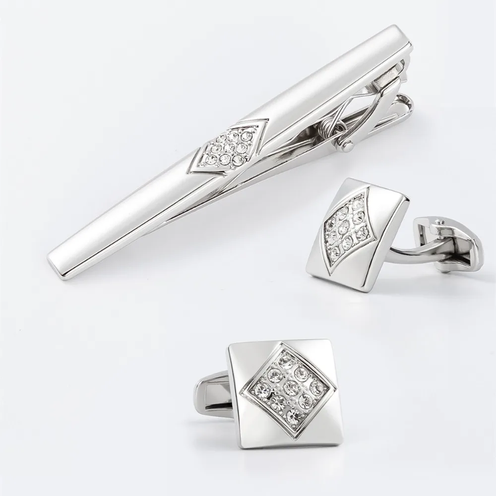 A Pair  New Studded Tie Clip Cufflinks Set Wholesale Luxury Light Elegance Perfect High-End Men's Accessories Combo for Adding
