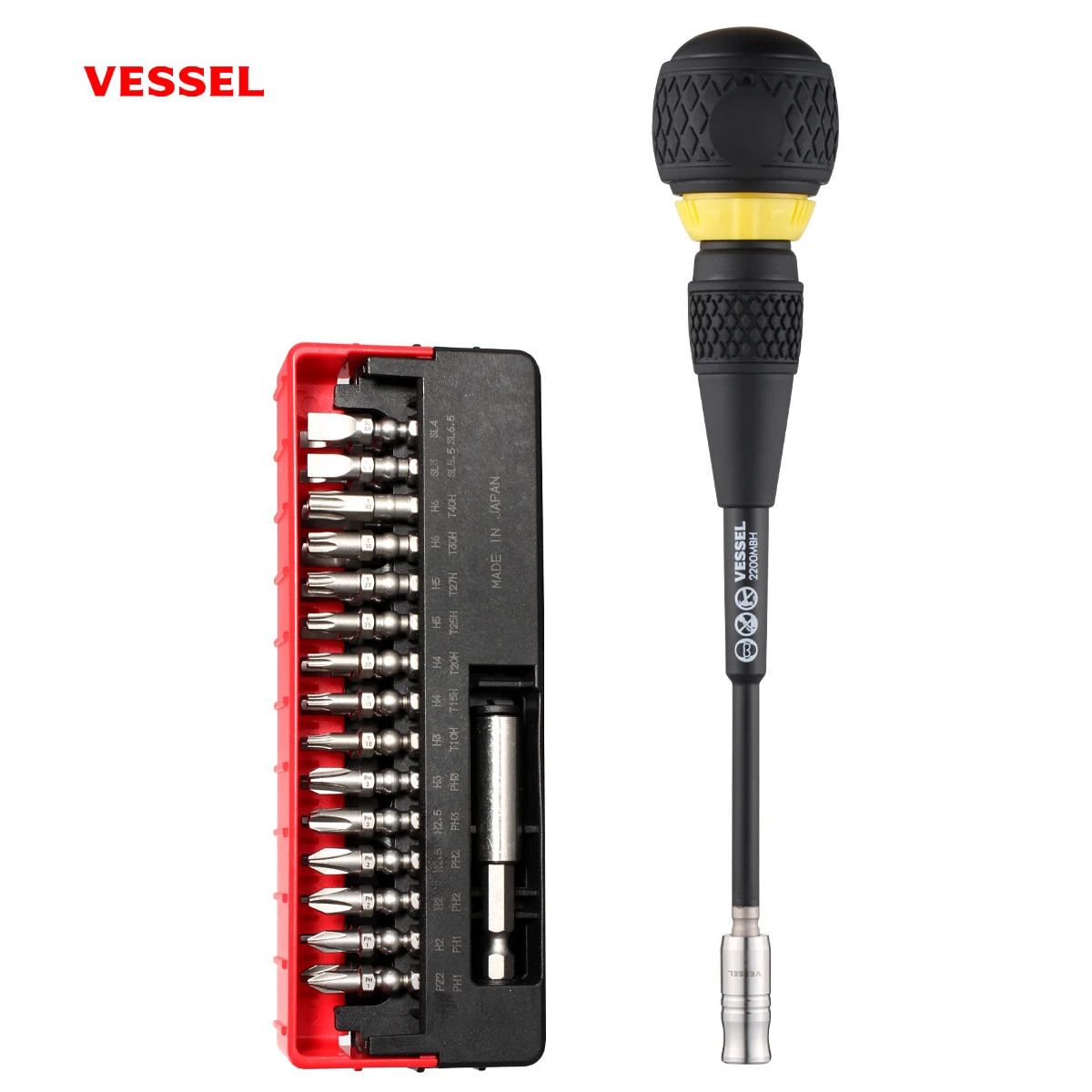 VESSEL Magnetic Screwdriver Set with 31 Bit Set in Slide Case Includes Extension Bit 2200MBH+31PCS