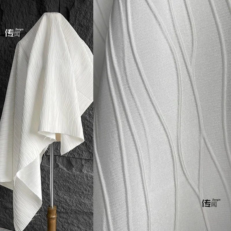 

Striped Jacquard Fabric Off White Texture Hat Dress Clothing Designer Wholesale Cloth Diy Sewing Meters Polyester Material