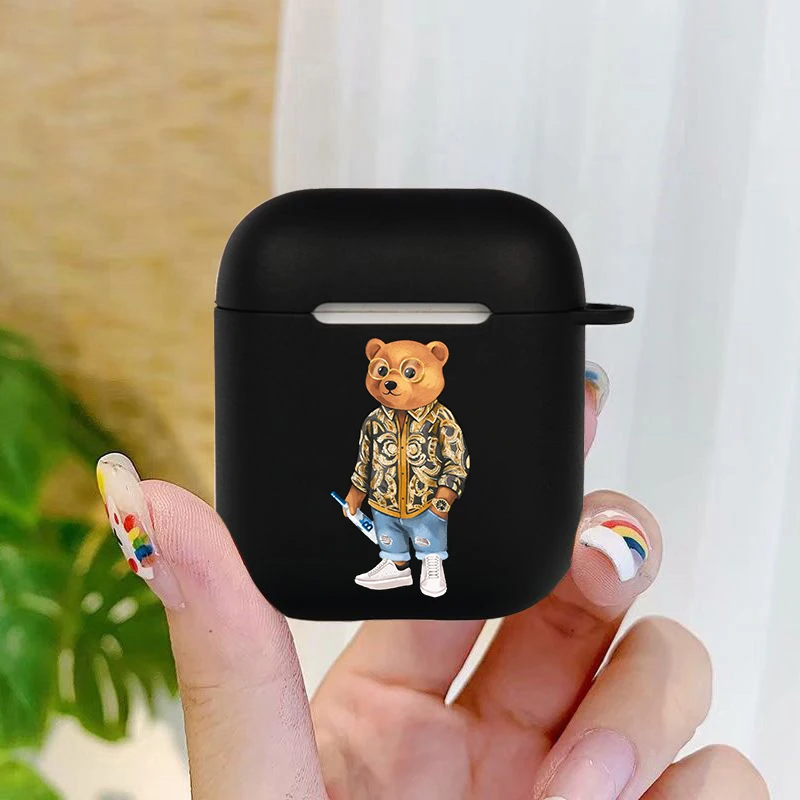 Fashion casual cute bear Soft silicone TPU Case For AirPods Pro 1 2 3 4Luxury Black Luxury Wireless Bluetooth Earphone Box Cover