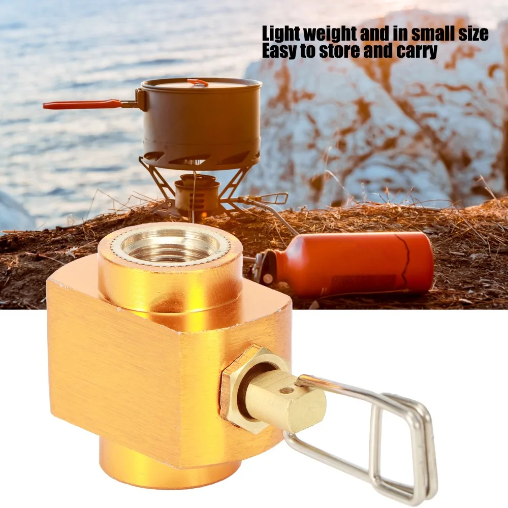 Brass Alloy Gas Refill Adapter Hexagonal Body Gold Fuel Transfer Valve Threaded Connector Pull-Ring Handle Canister Adapter